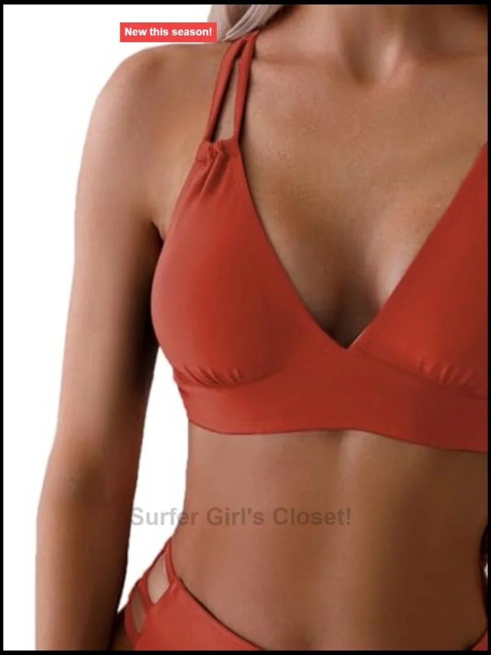Sexy V Neck Bikini Sets Hollow Out Two Piece Swimsuits Cutout Mid Waist Bathing